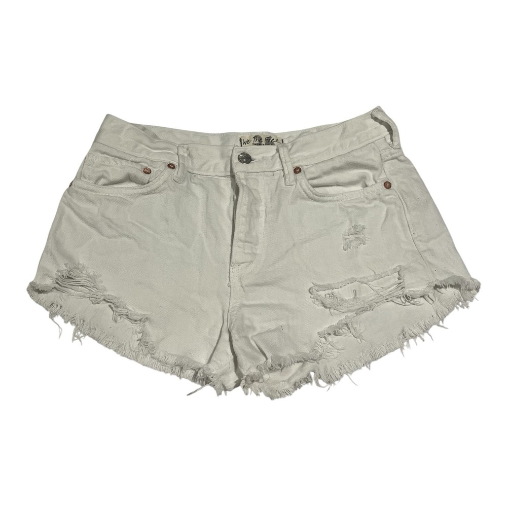 We The Free People Size 26 White Shorts Distressed Button Fly Cut Off Denim Jean